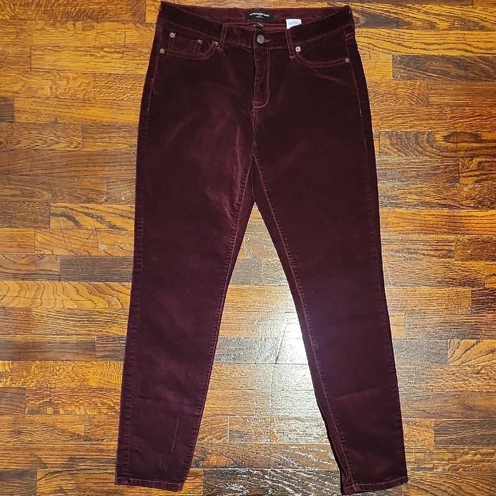 Banana Republic Deep Merlot Red Velour Fall Mid Rise Skinny Fit Pants Size 27R